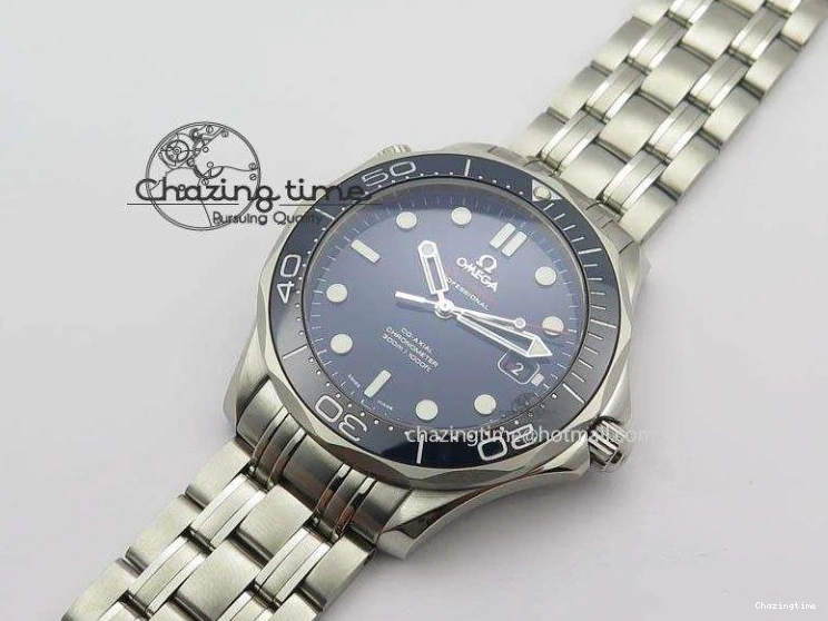 0226 WaterResistant Seamaster 300M SS MK 1:1 Best Edition Blue Dial Blue Ceramic Bezel On SS Bracelet A 8175